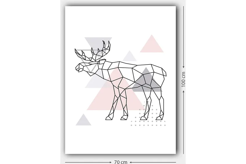 Canvas taulu 70x100 cm - Geometrinen hirvi monikulmiotyyliin kolmioilla - Harmaa / Vaaleanpunainen / Musta - Sisustustuotteet - Taulu & taide - Canvas-taulu