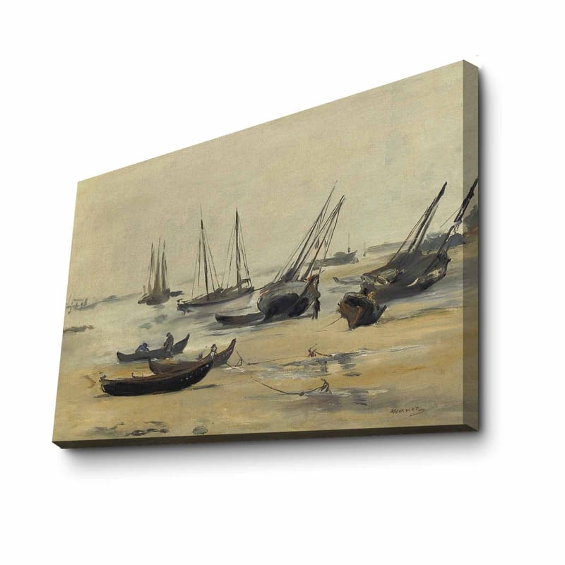 Canvas taulu 70x100 cm - Hiljainen satamamaisema purjeveneiden kanssa ankkuroituna tyynillä vesillä - Harmaa / Beige / Tummansininen - Sisustustuotteet - Taulu & taide - Canvas-taulu