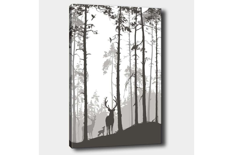 Canvas taulu 70x100 cm - Hirvien siluetit metsäympäristössä - Musta / Harmaa / Valkoinen - Sisustustuotteet - Taulu & taide - Canvas-taulu