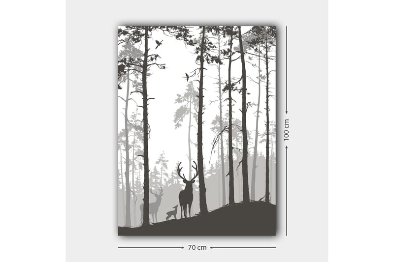 Canvas taulu 70x100 cm - Hirvien siluetit metsäympäristössä - Musta / Harmaa / Valkoinen - Sisustustuotteet - Taulu & taide - Canvas-taulu