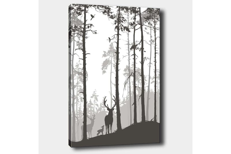 Canvas taulu 70x100 cm - Hirvien siluetit metsäympäristössä - Musta / Harmaa / Valkoinen - Sisustustuotteet - Taulu & taide - Canvas-taulu