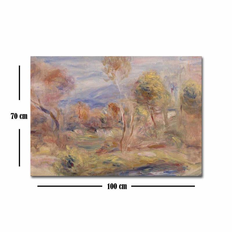 Canvas taulu 70x100 cm - Idyllinen maisemamaalaus, jossa puita ja peilimäinen järvi etualalla - Vaaleanvihreä / Beige / Vaaleansininen - Sisustustuotteet - Taulu & taide - Canvas-taulu