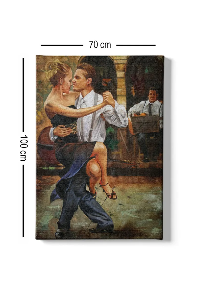Canvas taulu 70x100 cm - Intohimoinen tango elegantissa asussa olevan parin välillä - Musta / Beige / Tummansininen - Sisustustuotteet - Taulu & taide - Canvas-taulu