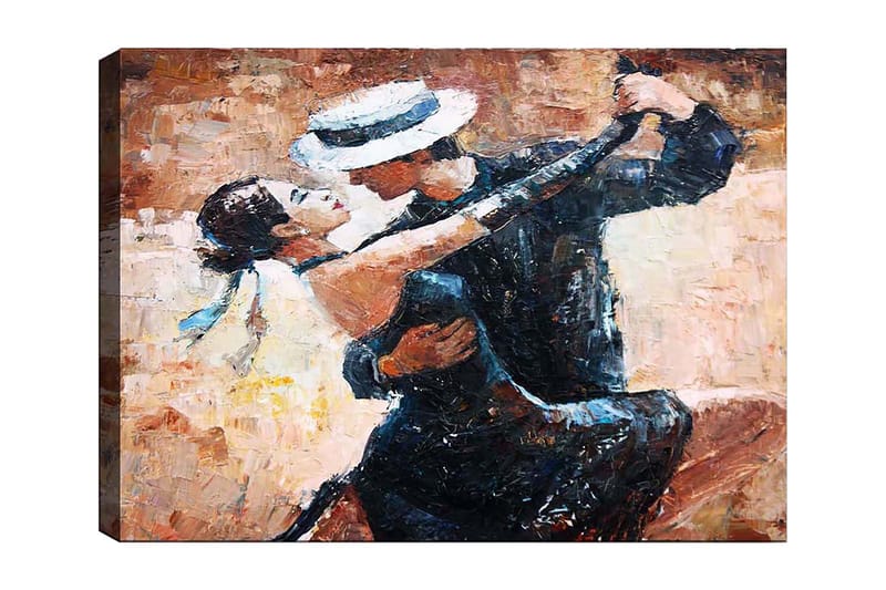 Canvas taulu 70x100 cm - Intohimoinen tango miehen ja naisen välillä, Musta / Beige / Valkoinen