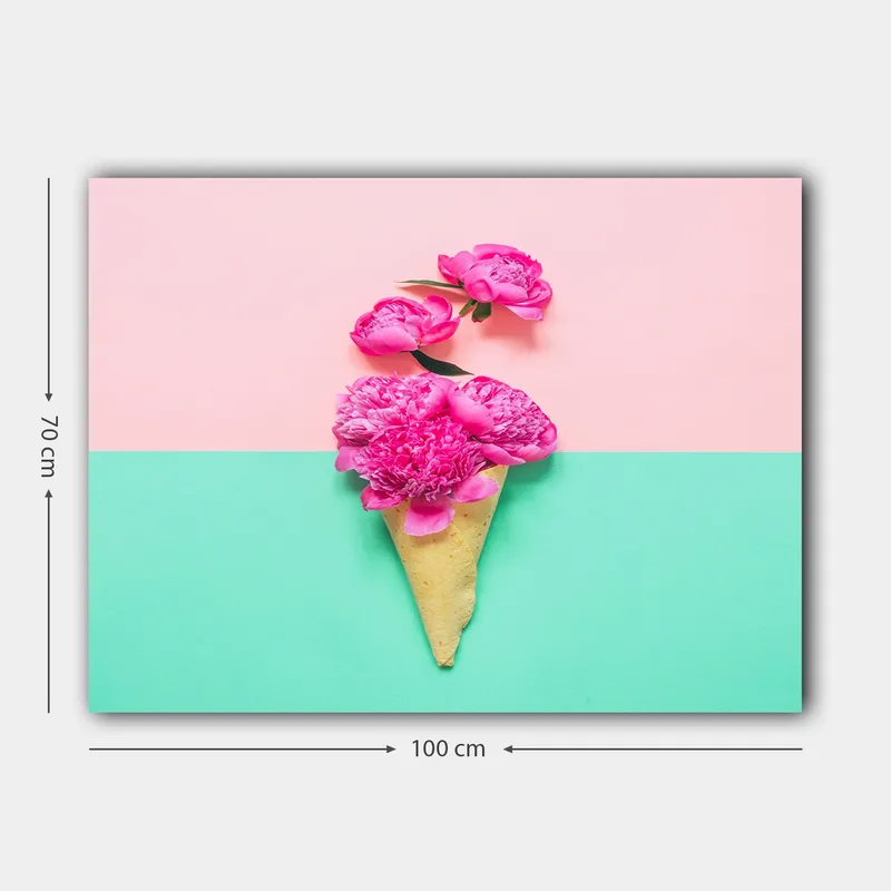 Canvas taulu 70x100 cm - Jäätelötötterö, koristeltu vaaleanpunaisilla kukilla - Vaaleanpunainen / Mintunvihreä / Beige - Sisustustuotteet - Taulu & taide - Canvas-taulu