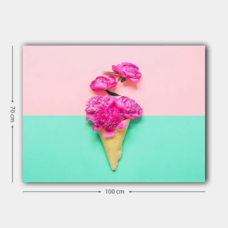 Canvas taulu 70x100 cm - Jäätelötötterö, koristeltu vaaleanpunaisilla kukilla - Vaaleanpunainen / Mintunvihreä / Beige - Sisustustuotteet - Taulu & taide - Canvas-taulu