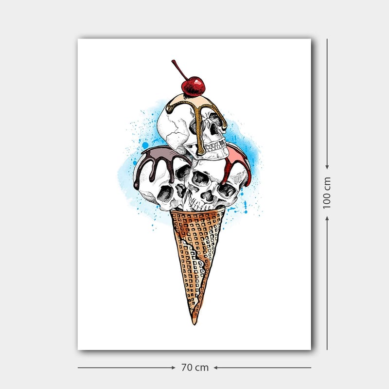 Canvas taulu 70x100 cm - Jäätelöveistos, jonka pääkallojen päällä on kirsikka - Valkoinen / Ruskea / Punainen - Sisustustuotteet - Taulu & taide - Canvas-taulu