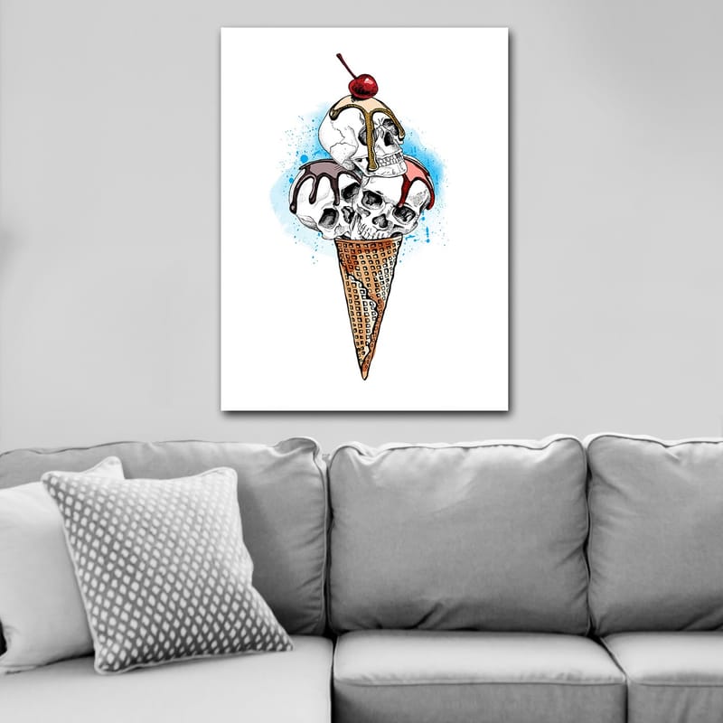 Canvas taulu 70x100 cm - Jäätelöveistos, jonka pääkallojen päällä on kirsikka - Valkoinen / Ruskea / Punainen - Sisustustuotteet - Taulu & taide - Canvas-taulu
