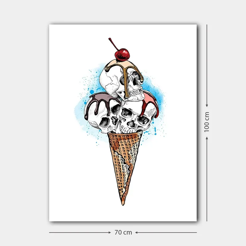 Canvas taulu 70x100 cm - Jäätelöveistos, jonka pääkallojen päällä on kirsikka - Valkoinen / Ruskea / Punainen - Sisustustuotteet - Taulu & taide - Canvas-taulu