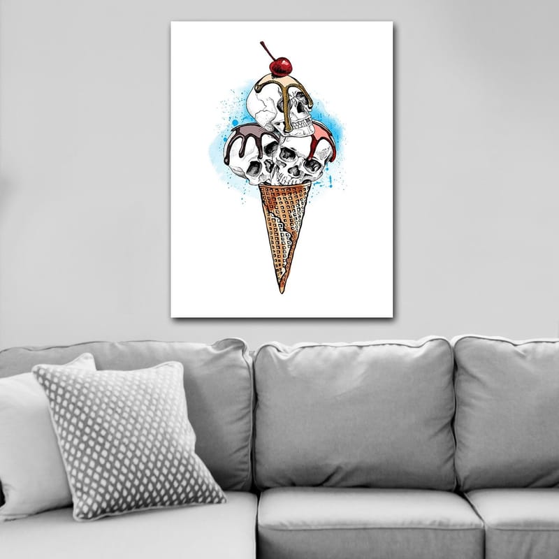 Canvas taulu 70x100 cm - Jäätelöveistos, jonka pääkallojen päällä on kirsikka - Valkoinen / Ruskea / Punainen - Sisustustuotteet - Taulu & taide - Canvas-taulu