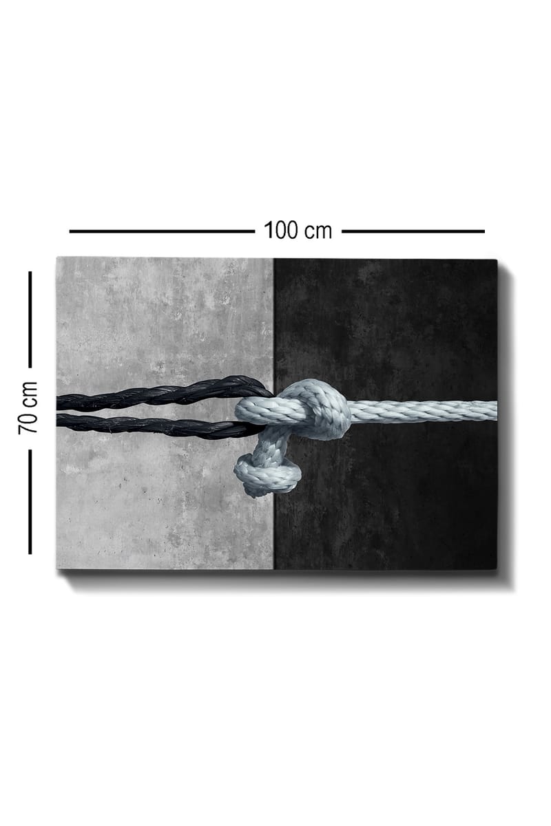 Canvas taulu 70x100 cm - Köyden solmu, joka yhdistää kaksi vastakkaista pintaa mustana ja harmaana - Musta / Harmaa / Vaaleansininen - Sisustustuotteet - Taulu & taide - Canvas-taulu