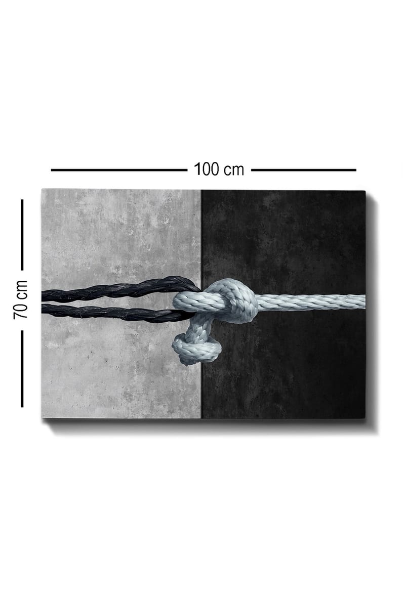 Canvas taulu 70x100 cm - Köyden solmu, joka yhdistää kaksi vastakkaista pintaa mustana ja harmaana - Musta / Harmaa / Vaaleansininen - Sisustustuotteet - Taulu & taide - Canvas-taulu