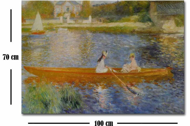 Canvas taulu 70x100 cm - Kaksi naista melomassa veneessä peilimäisellä järvellä - Oranssi / Sininen / Vihreä - Sisustustuotteet - Taulu & taide - Canvas-taulu