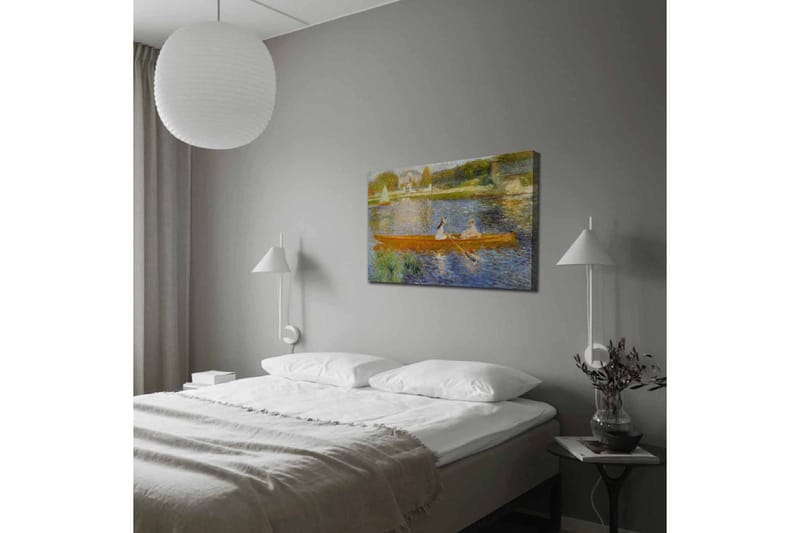 Canvas taulu 70x100 cm - Kaksi naista melomassa veneessä peilimäisellä järvellä - Oranssi / Sininen / Vihreä - Sisustustuotteet - Taulu & taide - Canvas-taulu