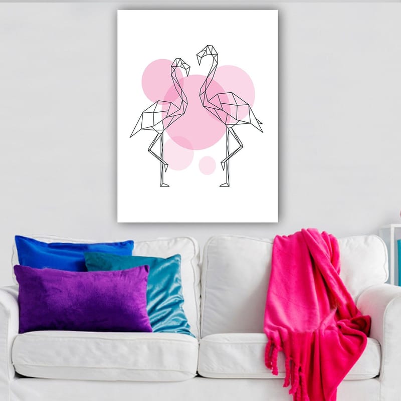 Canvas taulu 70x100 cm - Kaksi tyyliteltyä flamingoja geometrisessa muodossa lähellä toisiaan - Vaaleanpunainen / musta - Sisustustuotteet - Taulu & taide - Canvas-taulu