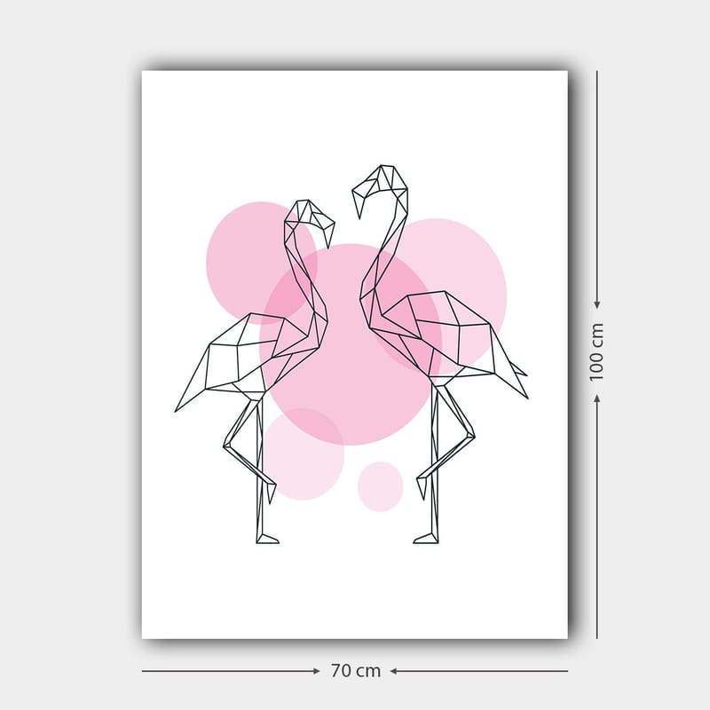 Canvas taulu 70x100 cm - Kaksi tyyliteltyä flamingoja geometrisessa muodossa lähellä toisiaan - Vaaleanpunainen / musta - Sisustustuotteet - Taulu & taide - Canvas-taulu