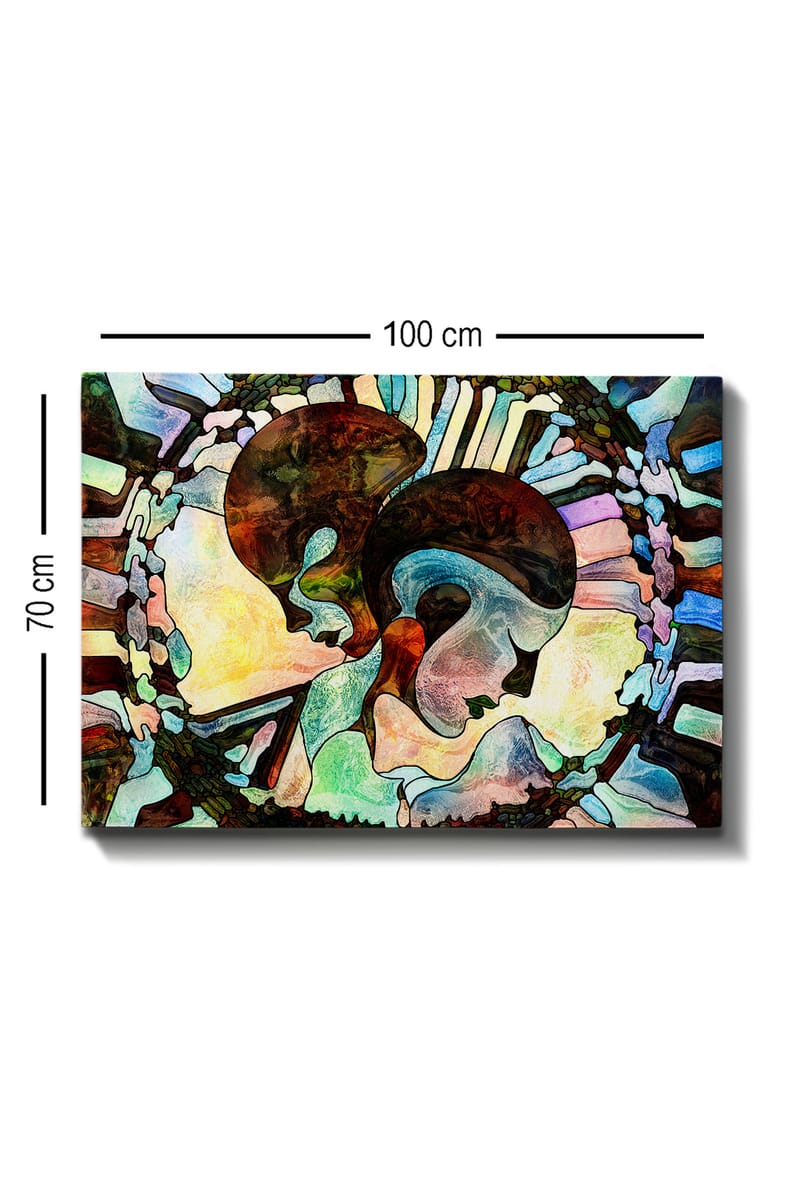 Canvas taulu 70x100 cm - Kaksi tyyliteltyä kasvoa yhdistyvät harmoniseksi sommitelmaksi - Tummanruskea / Vaaleansininen / Vihreä - Sisustustuotteet - Taulu & taide - Canvas-taulu