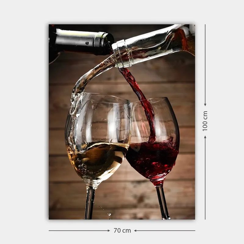 Canvas taulu 70x100 cm - Kaksi viinilasia maljoja kaadettaessa valko- ja punaviiniä - Kulta / Punainen - Sisustustuotteet - Taulu & taide - Canvas-taulu