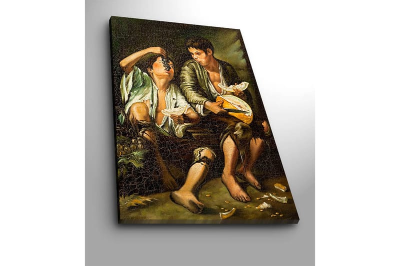 Canvas taulu 70x100 cm - Kaksi poikaa jakavat hedelmä- ja juustoaterian - Vihreä / Ruskea / Beige - Sisustustuotteet - Taulu & taide - Canvas-taulu