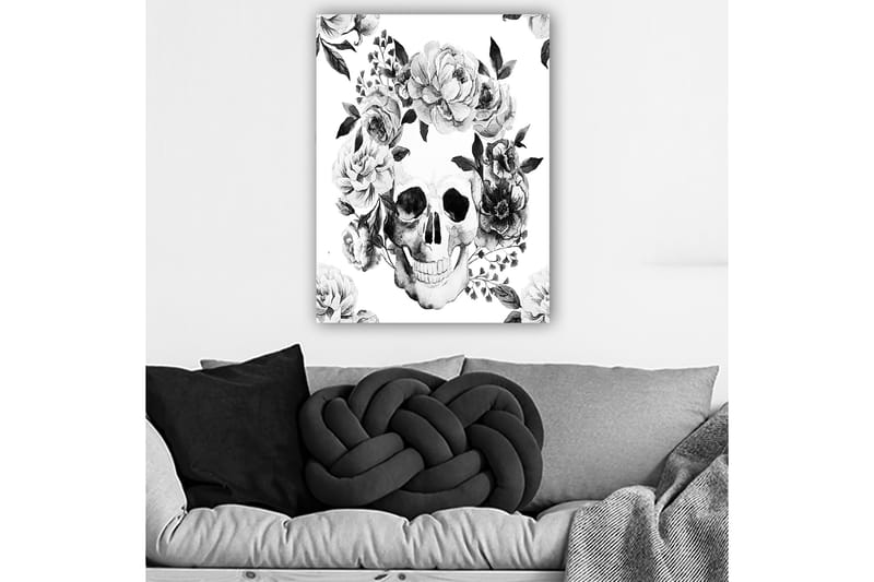 Canvas taulu 70x100 cm - Kallo, jota ympäröivät kauniit mustavalkoiset kukat - Musta / Valkoinen / Harmaa - Sisustustuotteet - Taulu & taide - Canvas-taulu