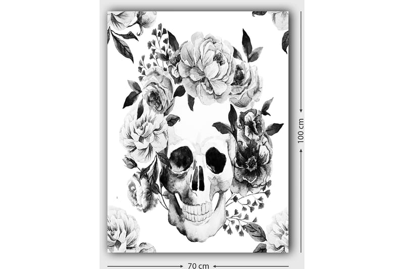 Canvas taulu 70x100 cm - Kallo, jota ympäröivät kauniit mustavalkoiset kukat - Musta / Valkoinen / Harmaa - Sisustustuotteet - Taulu & taide - Canvas-taulu