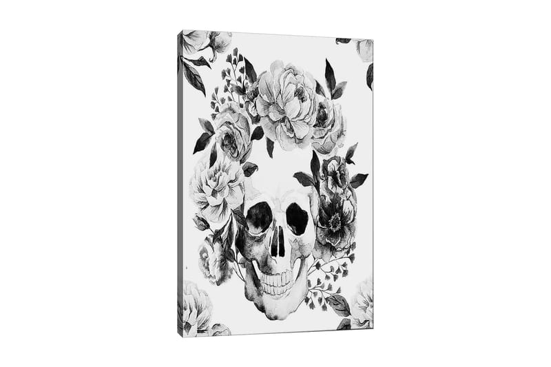 Canvas taulu 70x100 cm - Kallo, jota ympäröivät kauniit mustavalkoiset kukat, Musta / Valkoinen / Harmaa
