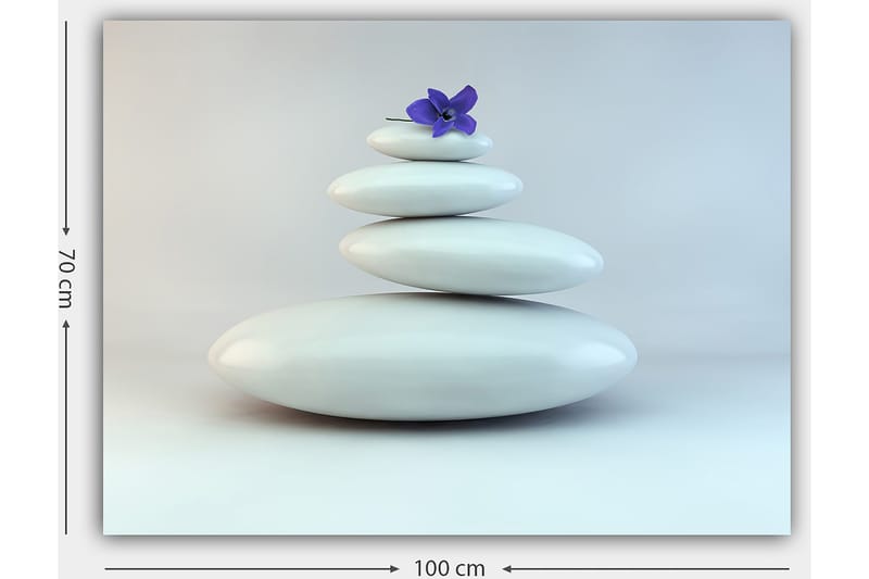 Canvas taulu 70x100 cm - Kasa valkoisia kiviä ja päällä violetti kukka - Valkoinen / violetti - Sisustustuotteet - Taulu & taide - Canvas-taulu