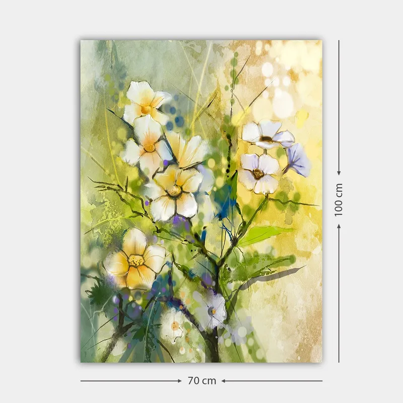 Canvas taulu 70x100 cm - Kauniita kukkia värikkäässä ja eloisassa sommitelmassa - Keltainen / Valkoinen / Vihreä - Sisustustuotteet - Taulu & taide - Canvas-taulu
