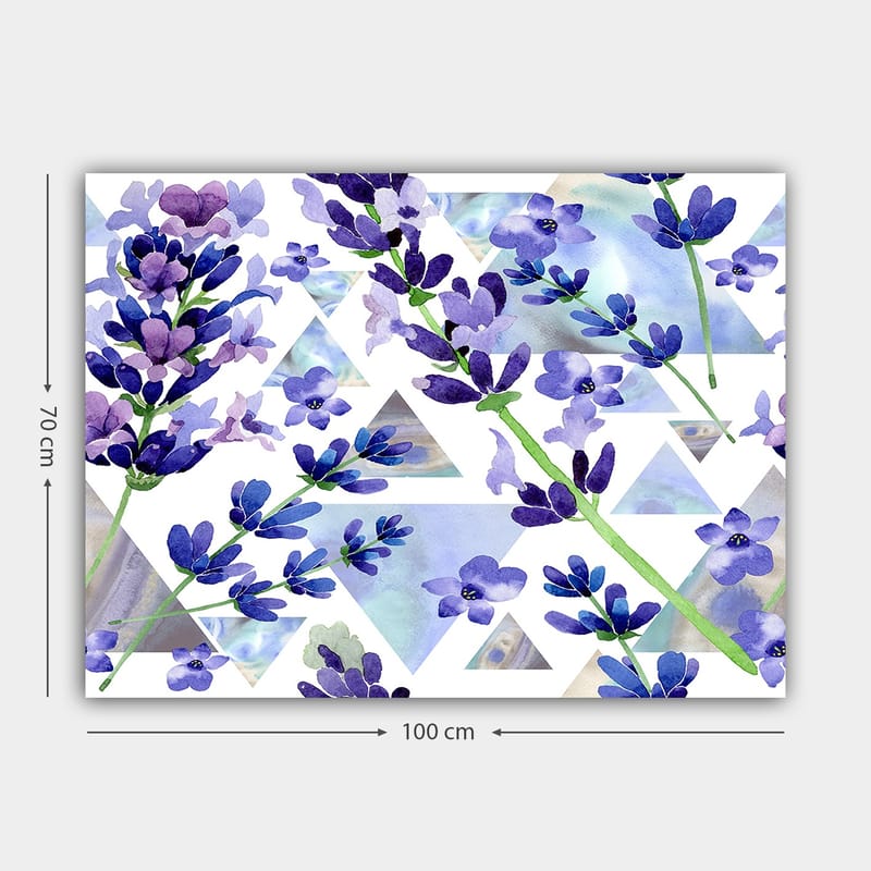 Canvas taulu 70x100 cm - Kauniita laventelin kukkia modernissa geometrisessa sommitelmassa - Violetti / Vihreä / Sininen - Sisustustuotteet - Taulu & taide - Canvas-taulu
