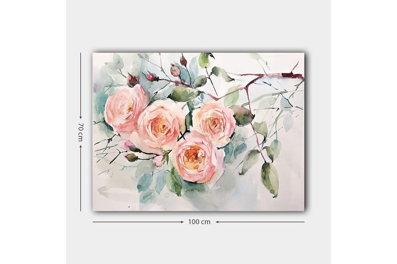 Canvas taulu 70x100 cm - Kauniita pastellivärisiä ruusuja kukkimassa vehreyden ympäröimänä - Vaaleanpunainen / Vihreä / Keltainen - Sisustustuotteet - Taulu & taide - Canvas-taulu