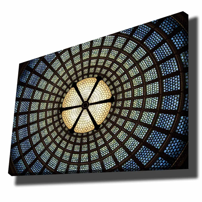 Canvas taulu 70x100 cm - Kaunis kattovalaisin geometrisilla lasikuvioilla, Sininen / Vihreä / Beige