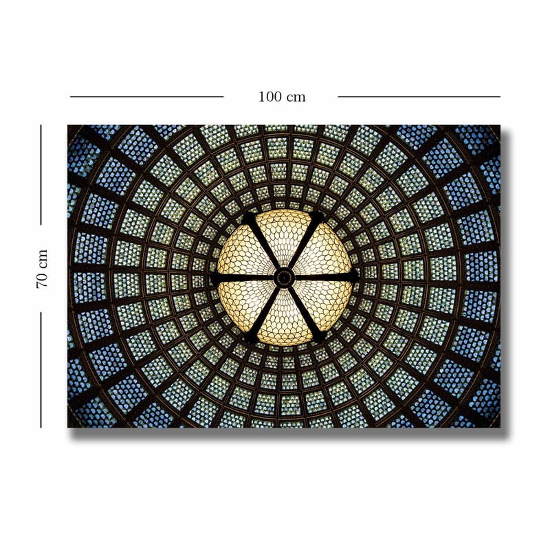 Canvas taulu 70x100 cm - Kaunis kattovalaisin geometrisilla lasikuvioilla - Sininen / Vihreä / Beige - Sisustustuotteet - Taulu & taide - Canvas-taulu