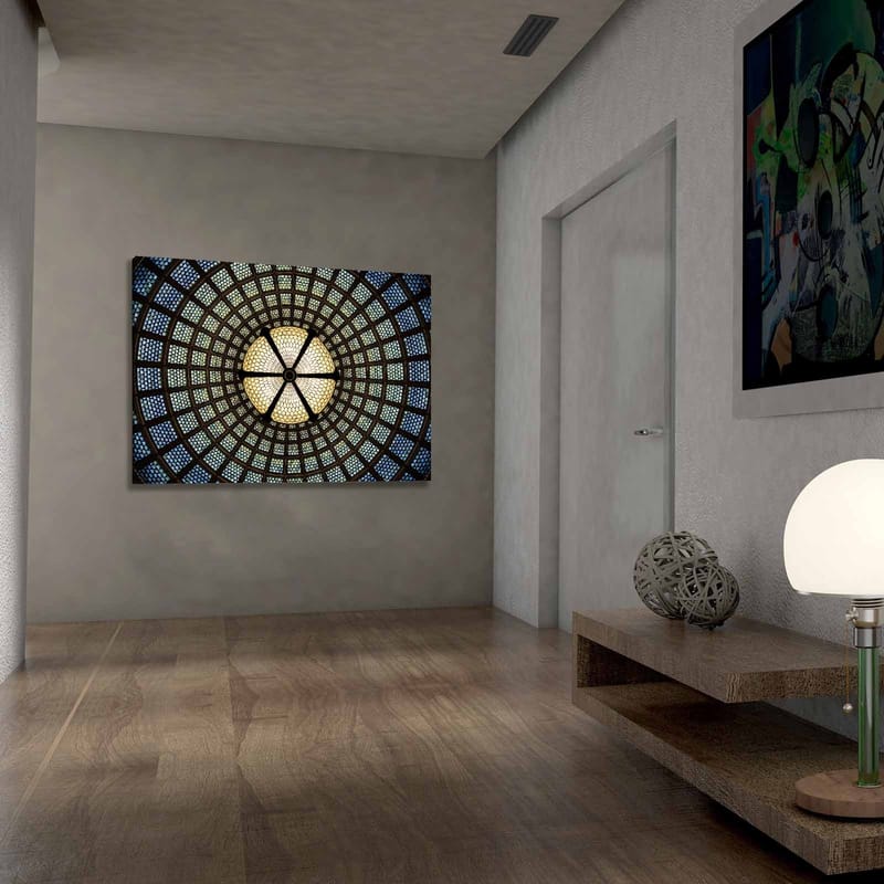 Canvas taulu 70x100 cm - Kaunis kattovalaisin geometrisilla lasikuvioilla - Sininen / Vihreä / Beige - Sisustustuotteet - Taulu & taide - Canvas-taulu