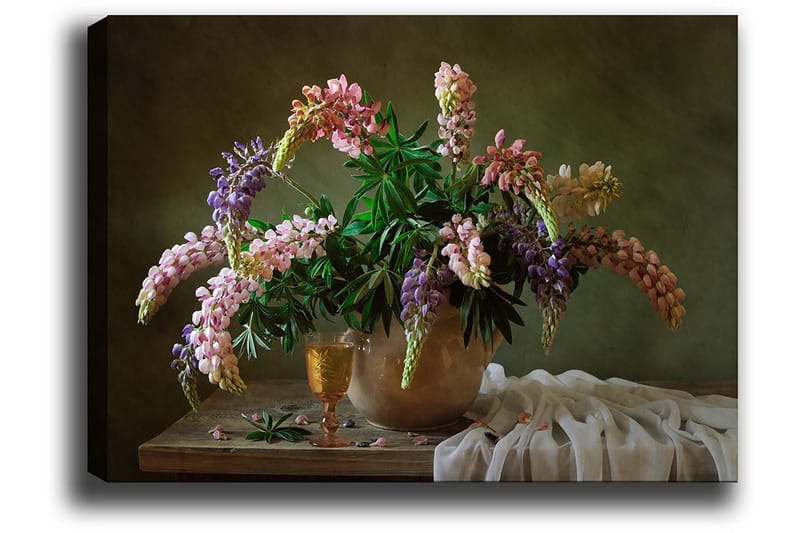 Canvas taulu 70x100 cm - Kaunis kimppu värikkäitä kukkia ruukussa - Violetti / Vaaleanpunainen / Vihreä - Sisustustuotteet - Taulu & taide - Canvas-taulu