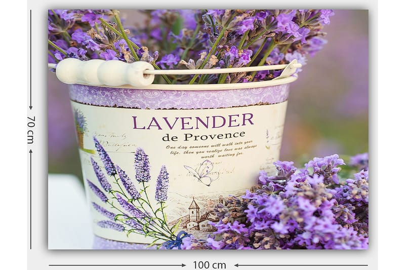 Canvas taulu 70x100 cm - Kaunis laventelikimppu koristeellisessa ämpärissä - Violetti / Valkoinen - Sisustustuotteet - Taulu & taide - Canvas-taulu