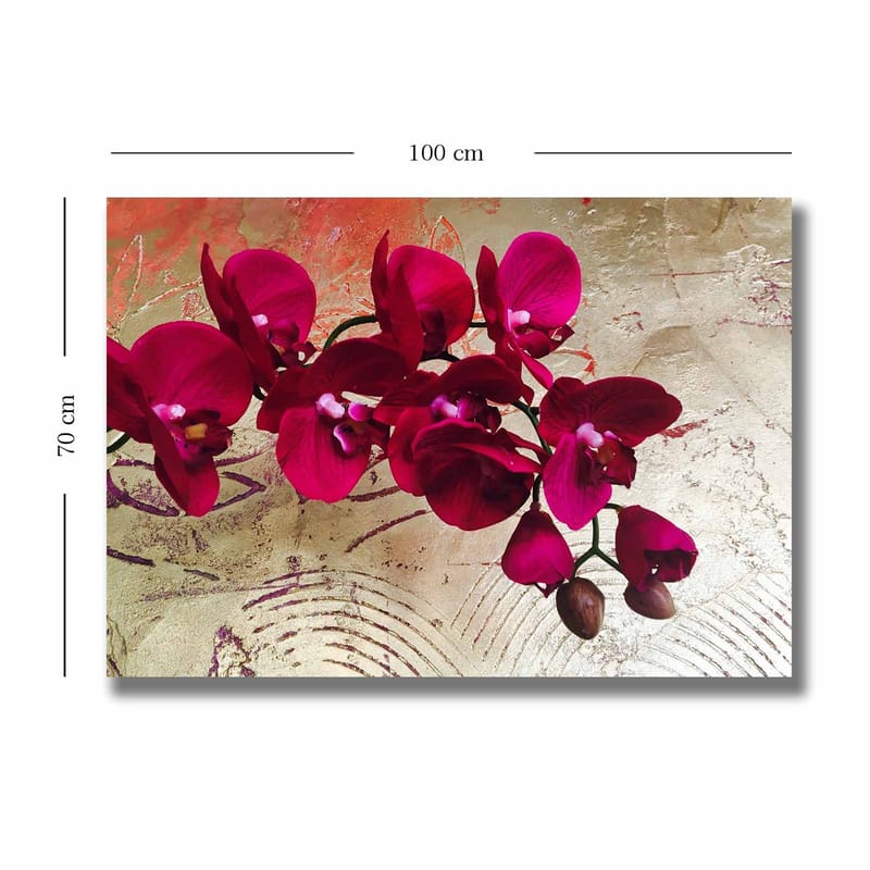 Canvas taulu 70x100 cm - Kaunis orkidea syvän vaaleanpunaisilla kukilla kultaista taustaa vasten - Syvän pinkki / Kulta - Sisustustuotteet - Taulu & taide - Canvas-taulu