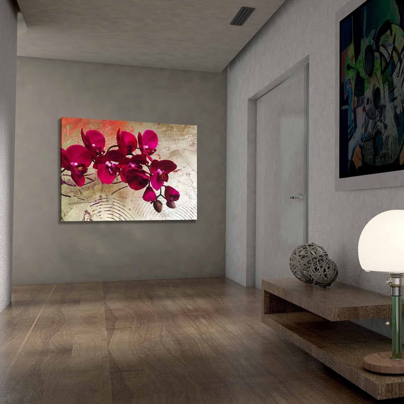 Canvas taulu 70x100 cm - Kaunis orkidea syvän vaaleanpunaisilla kukilla kultaista taustaa vasten - Syvän pinkki / Kulta - Sisustustuotteet - Taulu & taide - Canvas-taulu