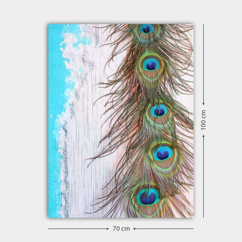 Canvas taulu 70x100 cm - Kaunis riikinkukon sulka intensiivisillä väreillä ja yksityiskohdilla - Vihreä / Sininen / Ruskea - Sisustustuotteet - Taulu & taide - Canvas-taulu