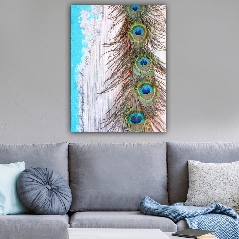 Canvas taulu 70x100 cm - Kaunis riikinkukon sulka intensiivisillä väreillä ja yksityiskohdilla - Vihreä / Sininen / Ruskea - Sisustustuotteet - Taulu & taide - Canvas-taulu