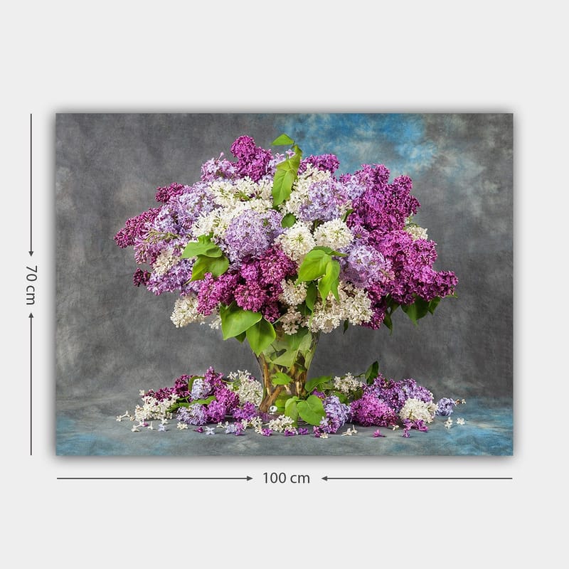 Canvas taulu 70x100 cm - Kaunis syreenikimppu eri violetin ja valkoisen sävyissä - Violetti / Valkoinen / Vihreä - Sisustustuotteet - Taulu & taide - Canvas-taulu