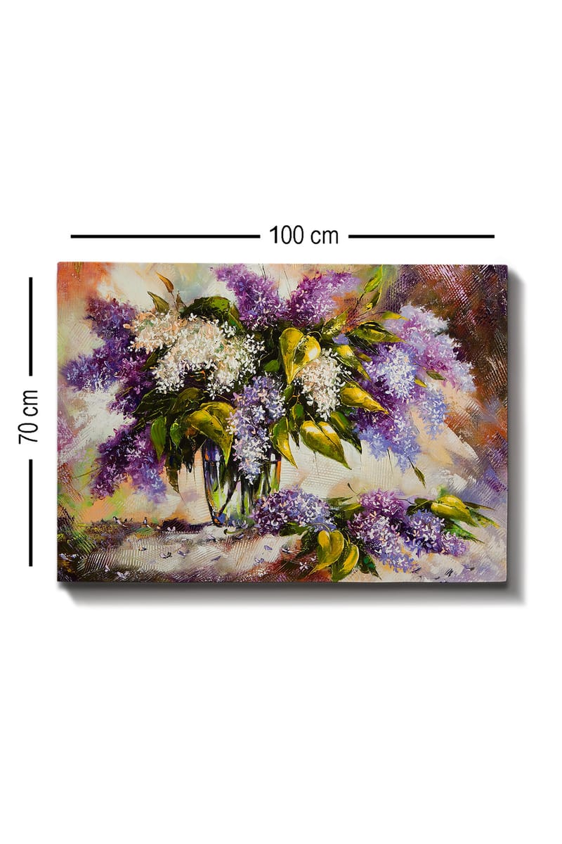 Canvas taulu 70x100 cm - Kaunis syreenikimppu violetin ja valkoisen sävyissä, vihreiden lehtien ympäröimänä - Violetti / Valkoinen / Vihreä - Sisustustuotteet - Taulu & taide - Canvas-taulu