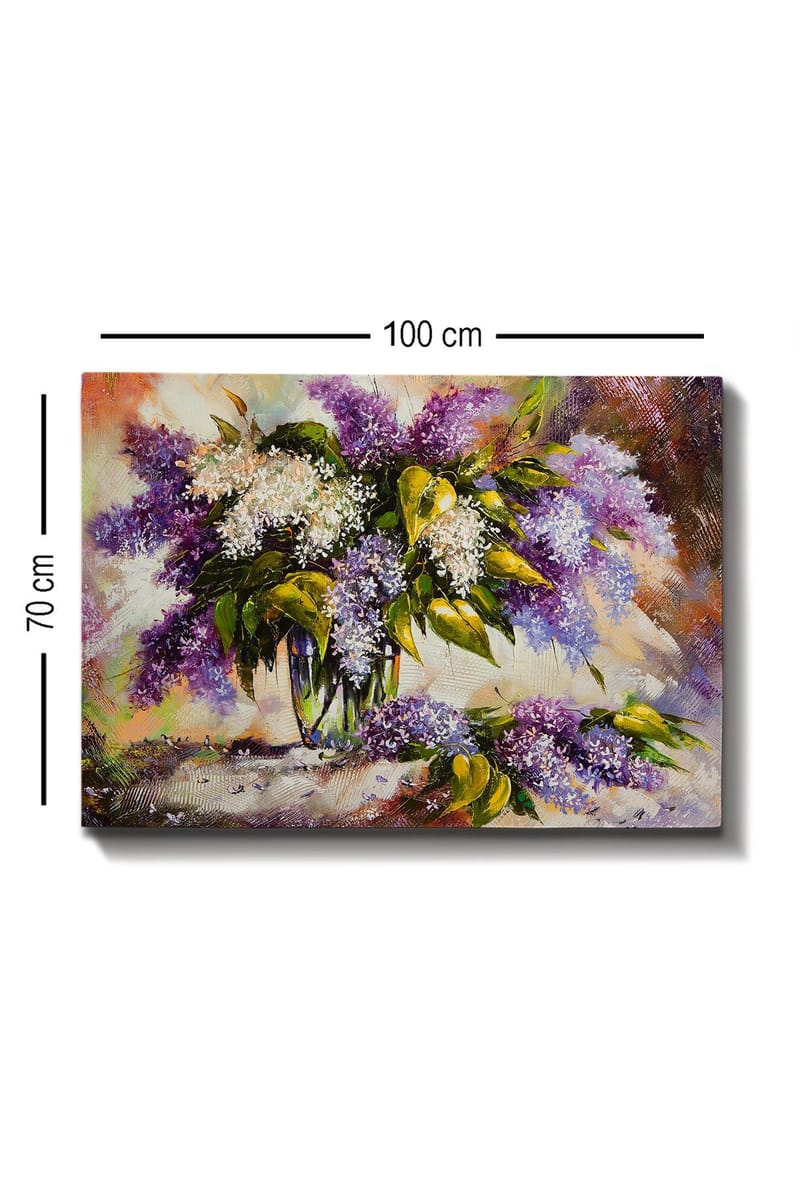 Canvas taulu 70x100 cm - Kaunis syreenikimppu violetin ja valkoisen sävyissä, vihreiden lehtien ympäröimänä - Violetti / Valkoinen / Vihreä - Sisustustuotteet - Taulu & taide - Canvas-taulu
