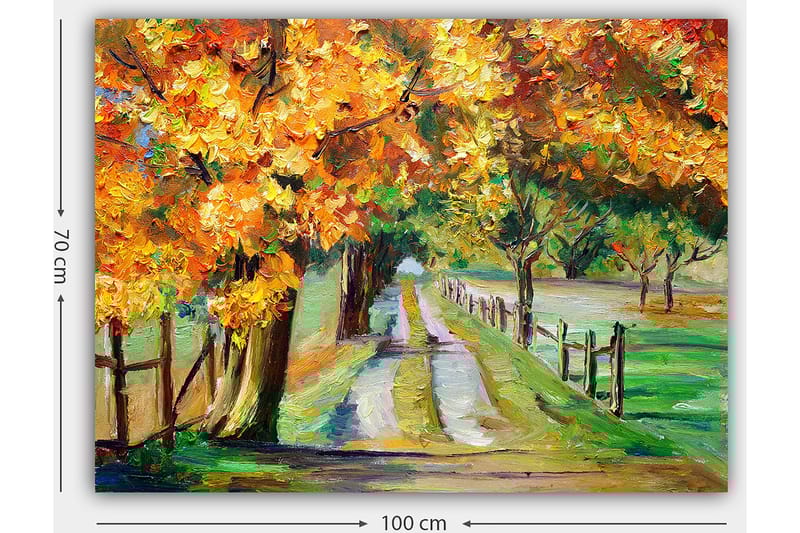 Canvas taulu 70x100 cm - Kaunis syysmaisema värikkäiden puiden kanssa soratien varrella - Oranssi / Vihreä / Ruskea - Sisustustuotteet - Taulu & taide - Canvas-taulu