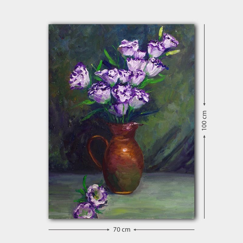 Canvas taulu 70x100 cm - Kaunis violettien kukkien kimppu ruskeassa ruukussa - Violetti / Vihreä / Ruskea - Sisustustuotteet - Taulu & taide - Canvas-taulu