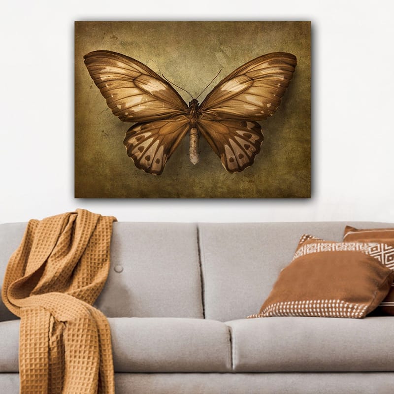 Canvas taulu 70x100 cm - Kaunis perhonen yksityiskohtaisilla siivillä ruskean ja beigen sävyissä - Ruskea / Beige - Sisustustuotteet - Taulu & taide - Canvas-taulu