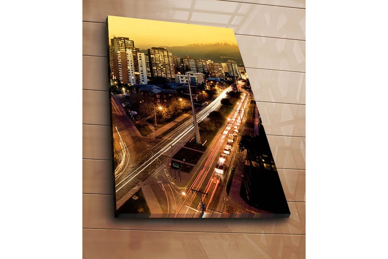 Canvas taulu 70x100 cm - Kaupungin siluetti hämärässä rakennusten ja liikenteen valojen kanssa - Kulta / Tummansininen / Valkoinen - Sisustustuotteet - Taulu & taide - Canvas-taulu
