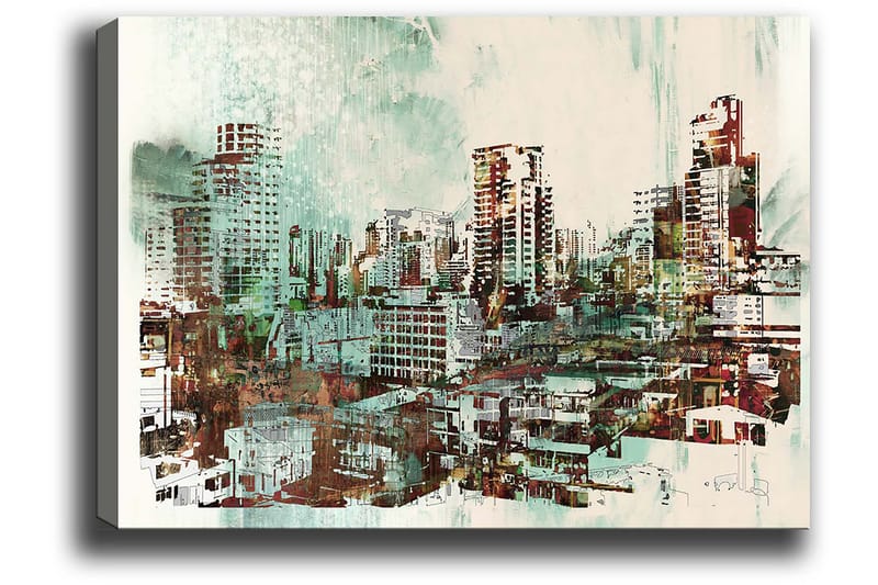 Canvas taulu 70x100 cm - Kaupunkikuva korkeine rakennuksineen ja vilkkaine katuineen - Vihreä / Ruskea / Valkoinen - Sisustustuotteet - Taulu & taide - Canvas-taulu