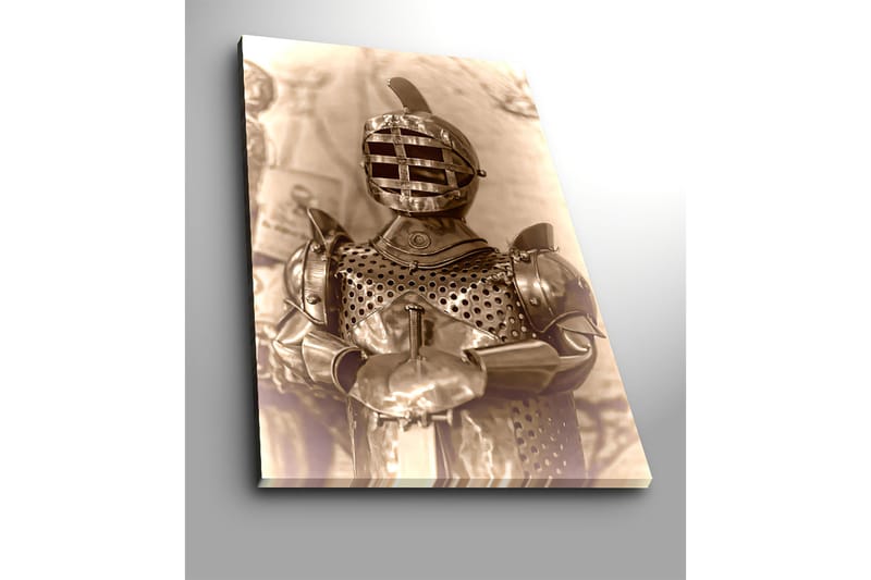 Canvas taulu 70x100 cm - Keskiaikainen ritari haarniskassaan ja tyypillisellä kypäräkuviolla - Hopea / Harmaa / Ruskea - Sisustustuotteet - Taulu & taide - Canvas-taulu
