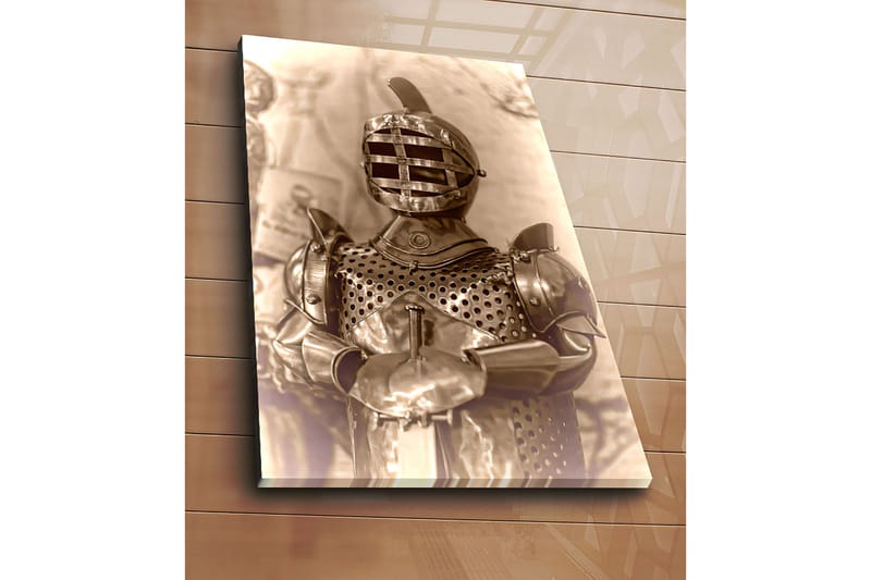 Canvas taulu 70x100 cm - Keskiaikainen ritari haarniskassaan ja tyypillisellä kypäräkuviolla - Hopea / Harmaa / Ruskea - Sisustustuotteet - Taulu & taide - Canvas-taulu