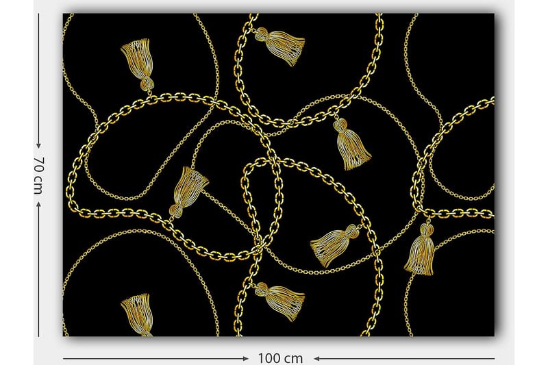 Canvas taulu 70x100 cm - Ketjujen ja hapsujen kuvio elegantissa muotoilussa - Kulta / Musta - Sisustustuotteet - Taulu & taide - Canvas-taulu